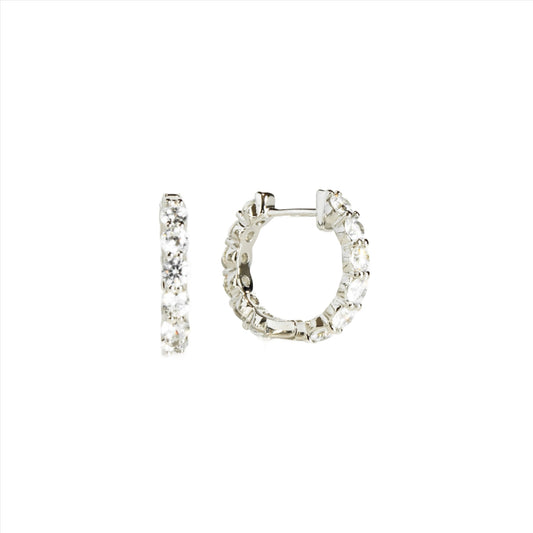 Pave Hoop Huggie Sterling Silver