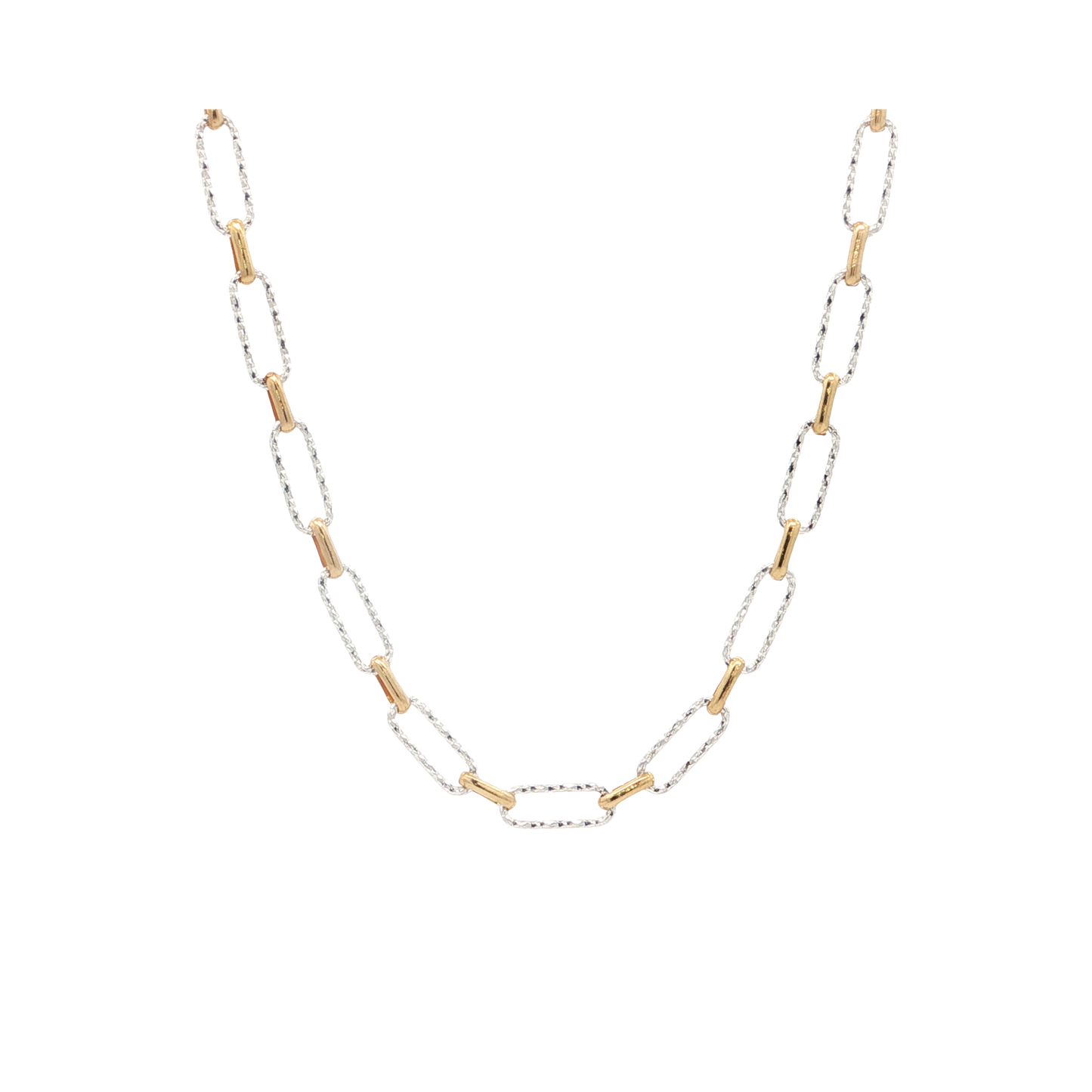 Two Toned Hammered Paperclip Necklace