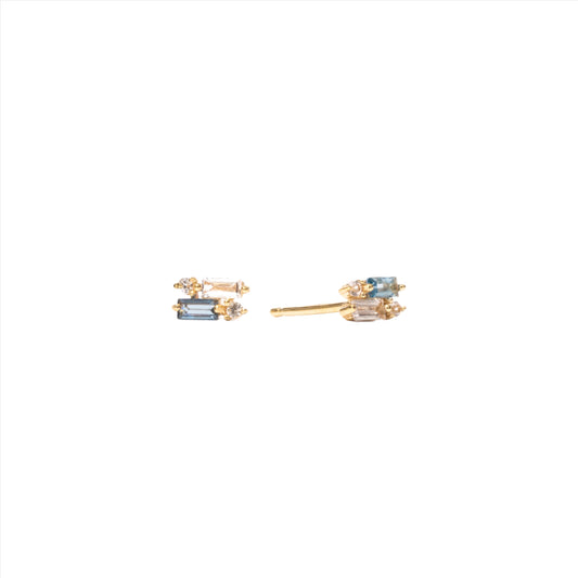 Blue Trio 14K Solid Gold Studs