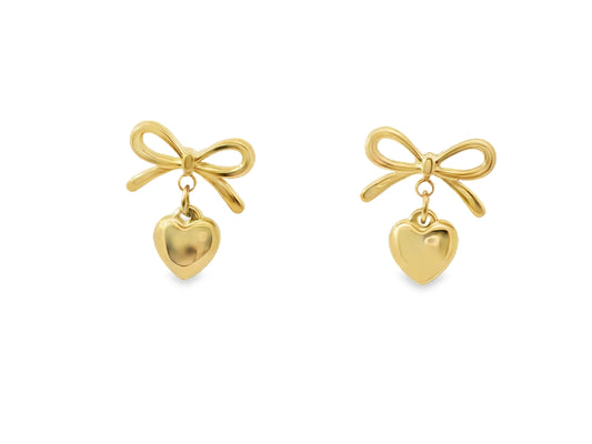 Bow Heart Earrings Gold