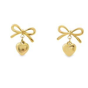 Bow Heart Earrings Gold