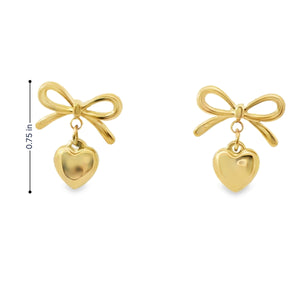 Bow Heart Earrings Gold