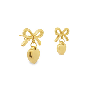 Bow Heart Earrings Gold