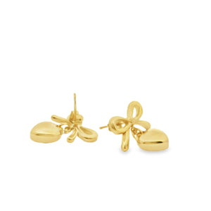 Bow Heart Earrings Gold