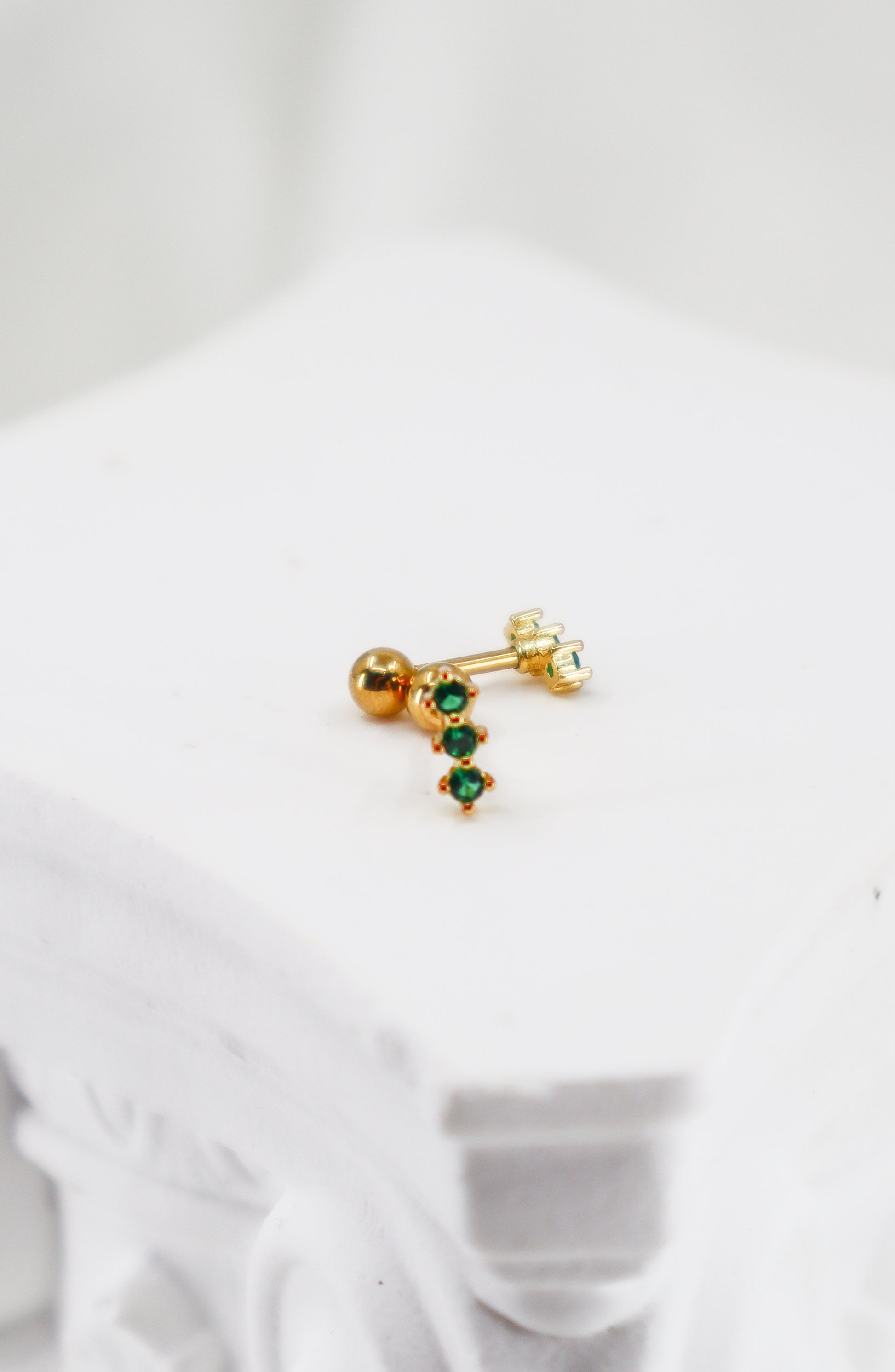 Emerald Tri Stone Cartilage Earrings