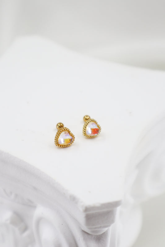 Glass Heart Cartilage Earrings Gold
