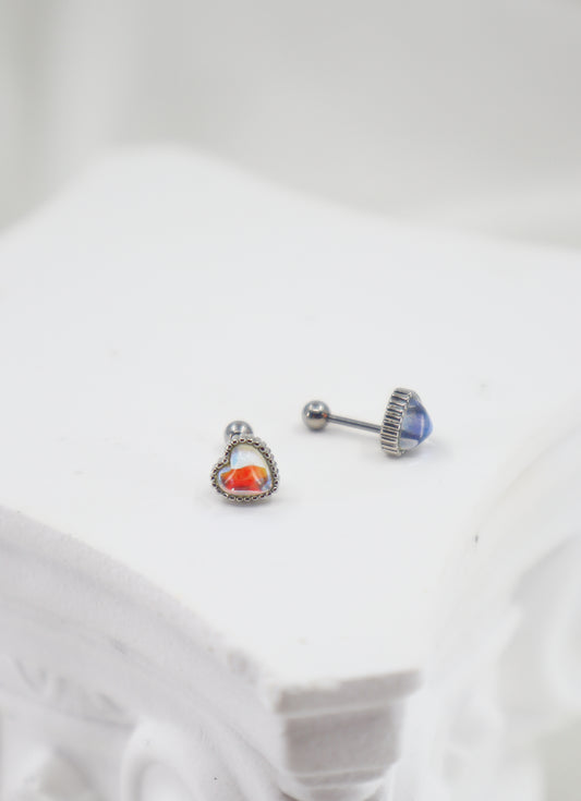 Glass Heart Cartilage Earrings Silver