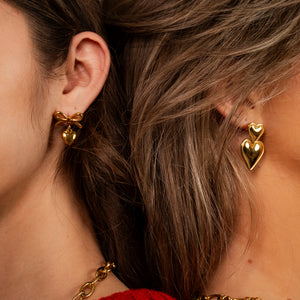 Bow Heart Earrings Gold