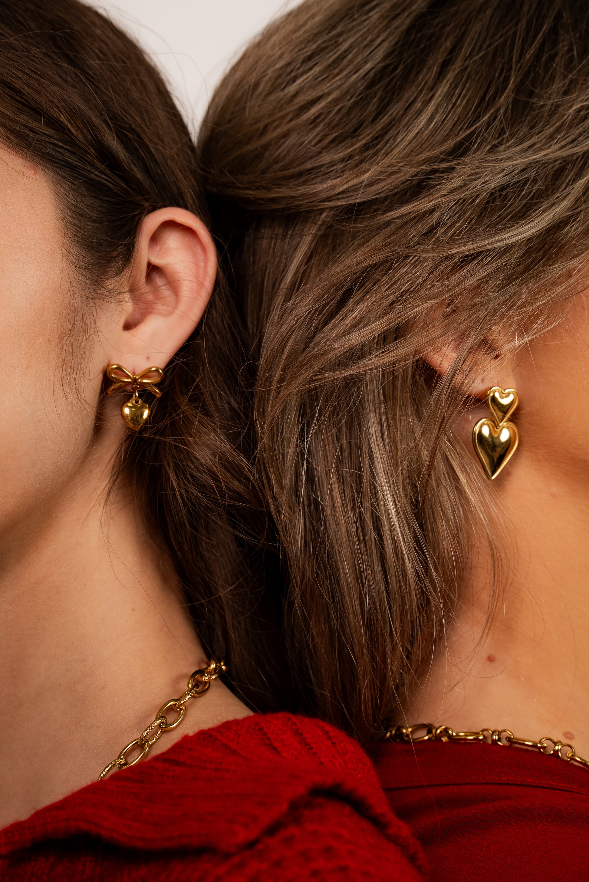 Bow Heart Earrings Gold