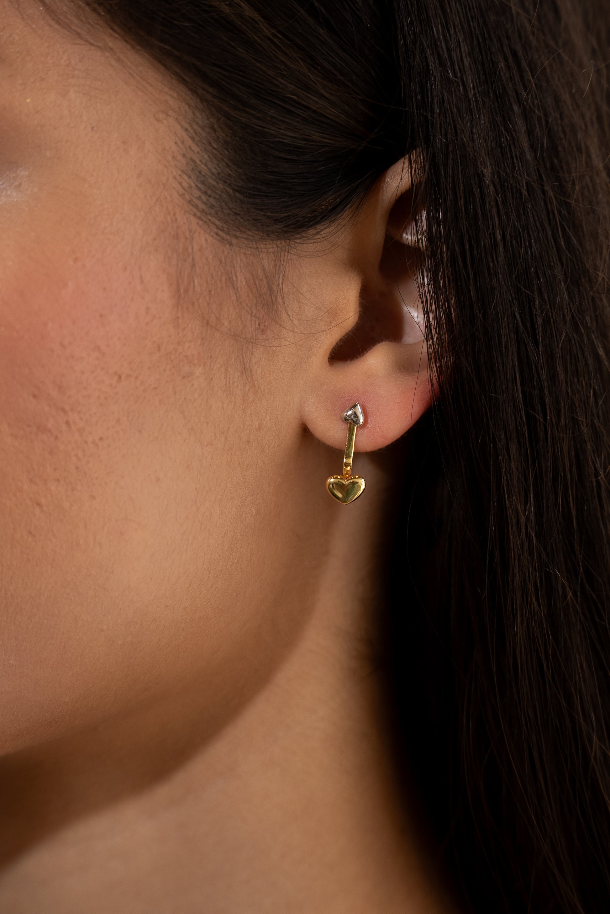 Two Toned Heart Drop Vermeil Earrings