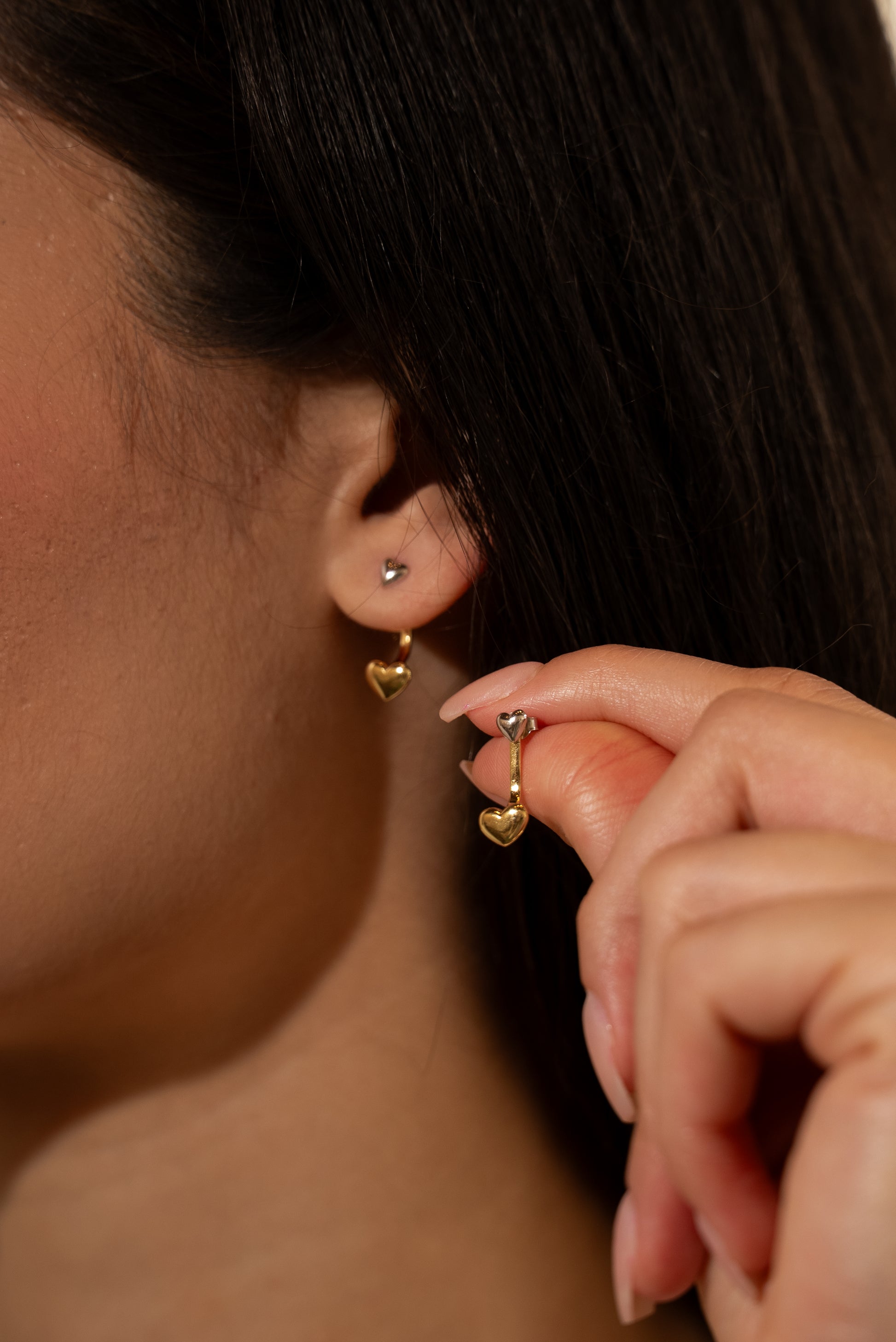 Two Toned Heart Drop Vermeil Earrings