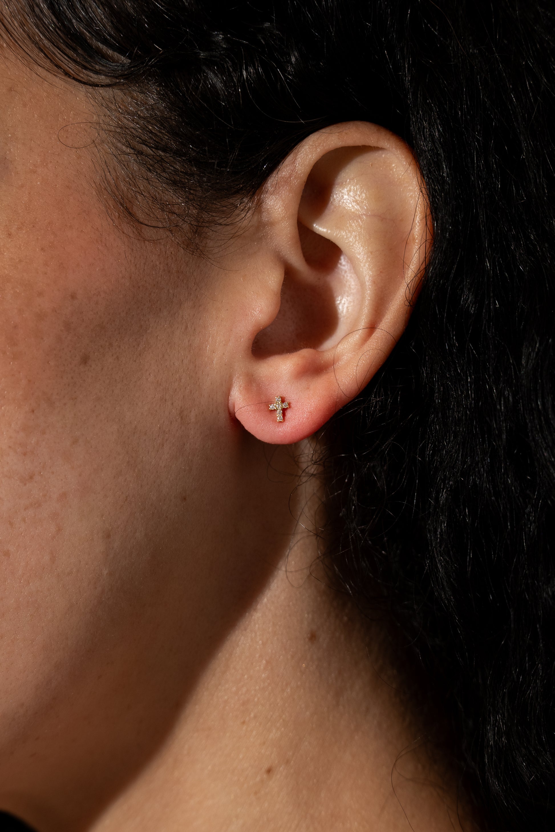 Mini Diamond Cross Vermeil Earrings