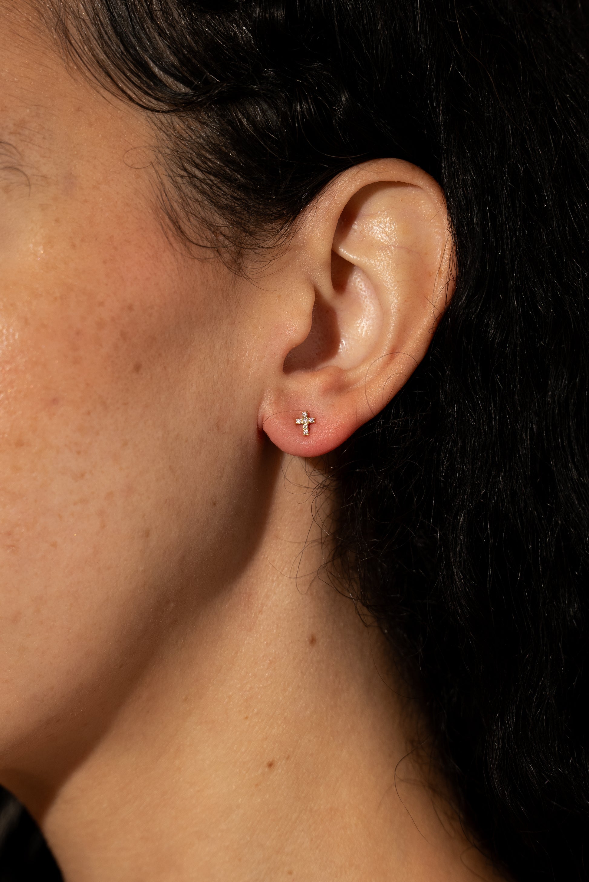 Mini Diamond Cross Vermeil Earrings