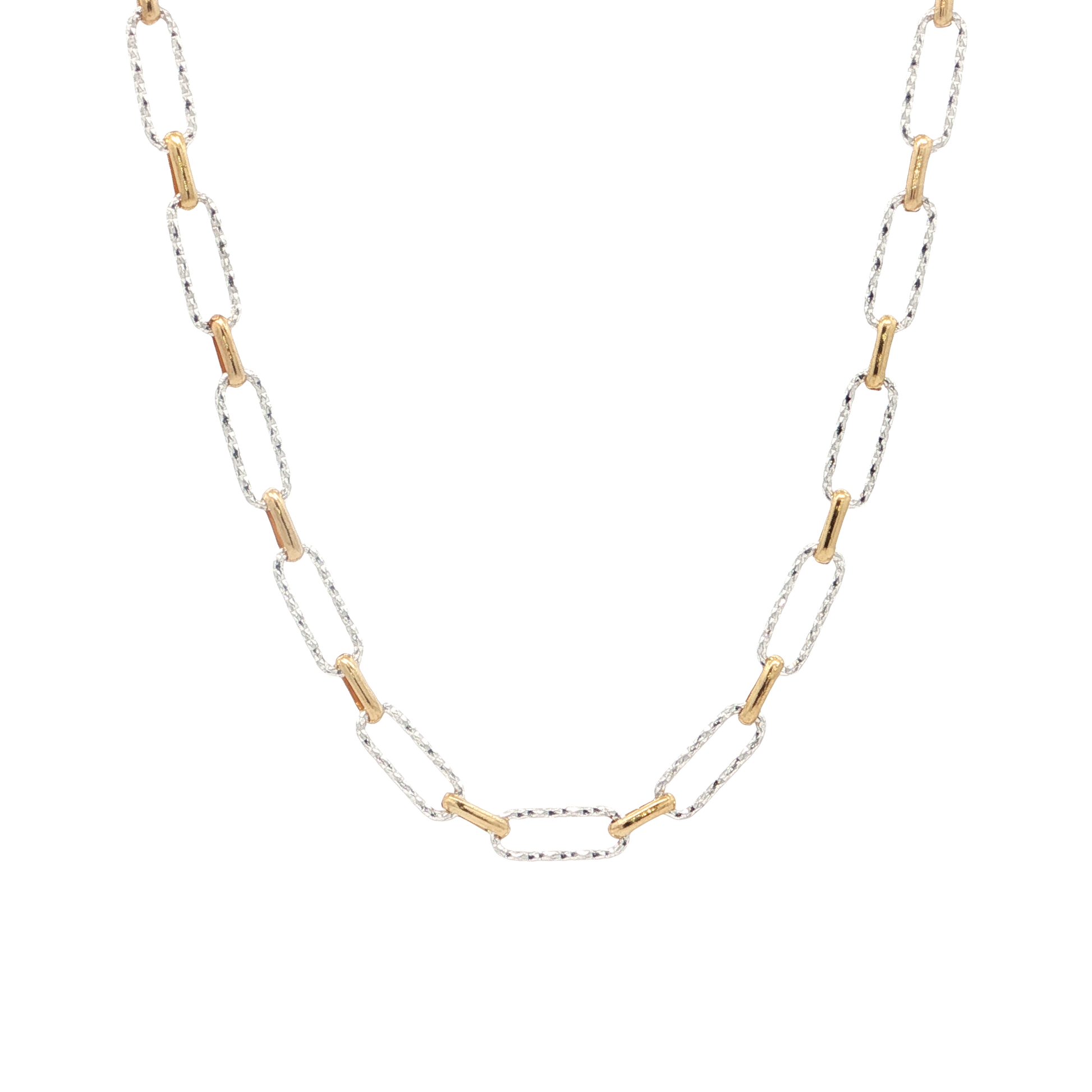 Two Toned Hammered Paperclip Necklace