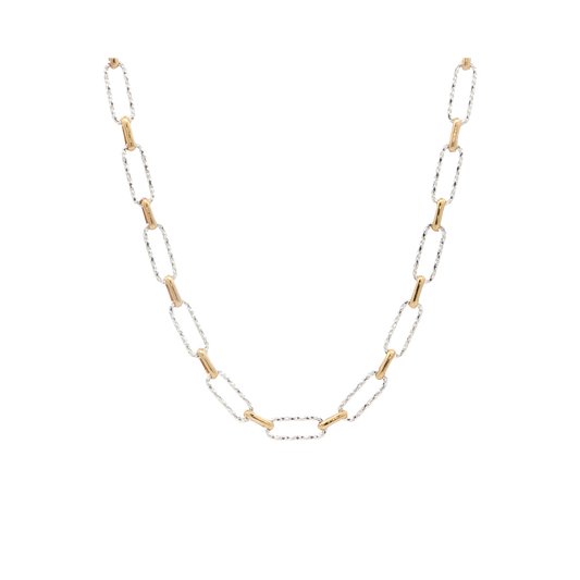 Two Toned Hammered Paperclip Necklace