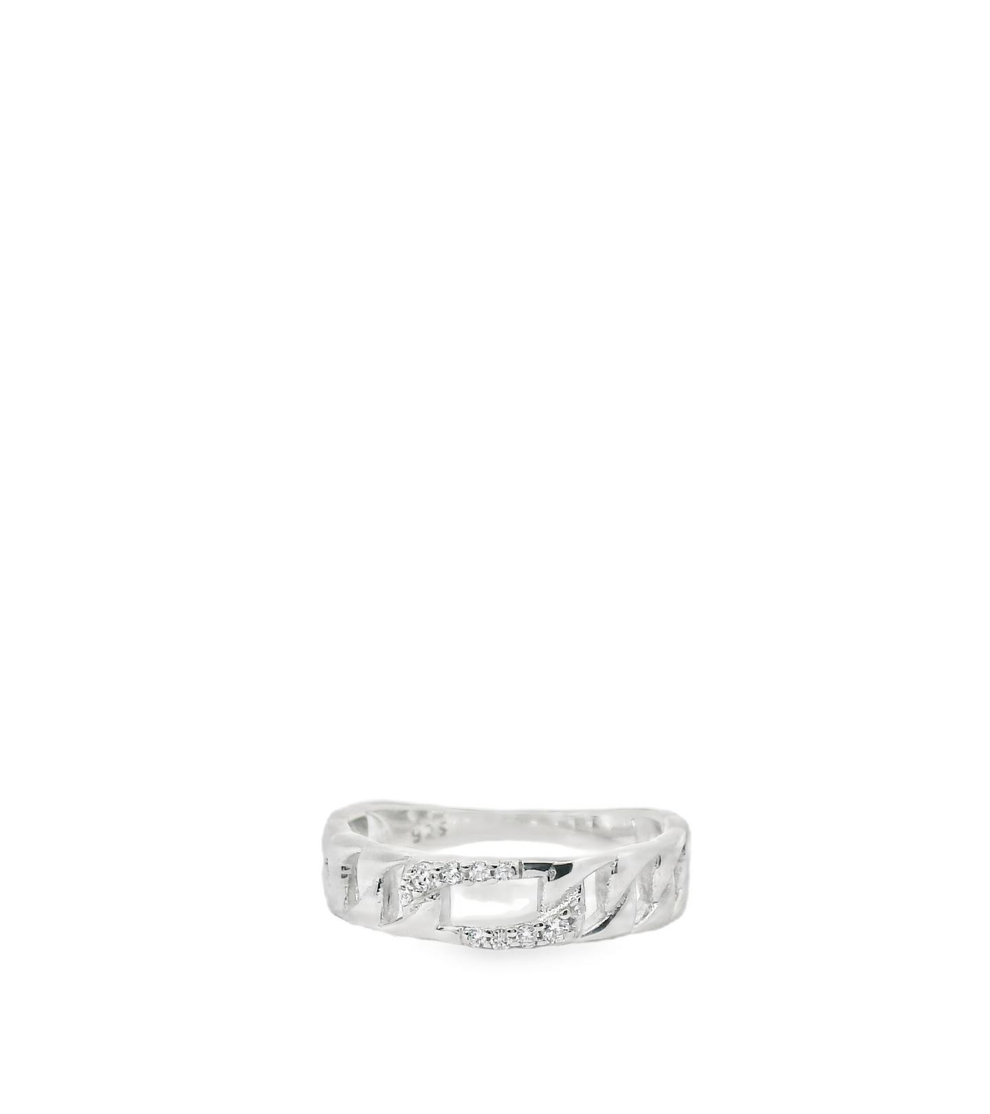 Pave Paperclip Sterling Silver Ring