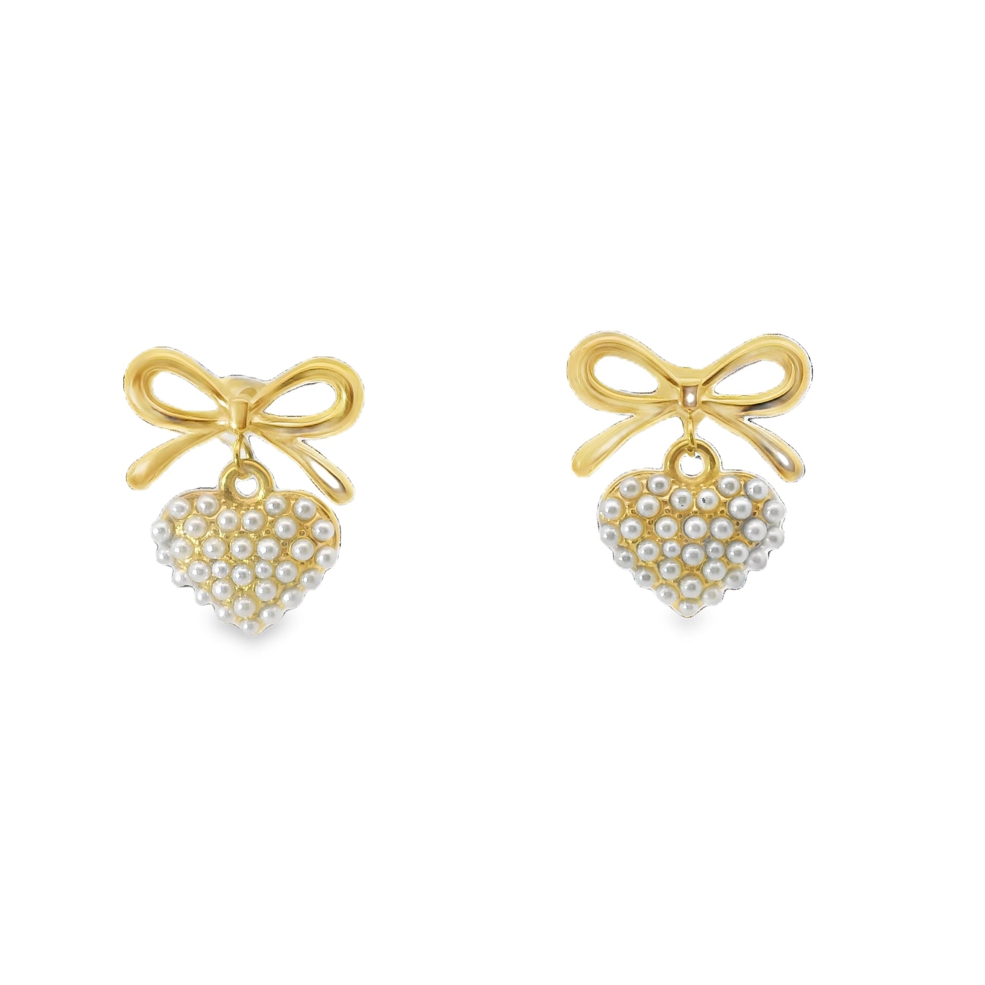 Bow Pearl Heart Earrings