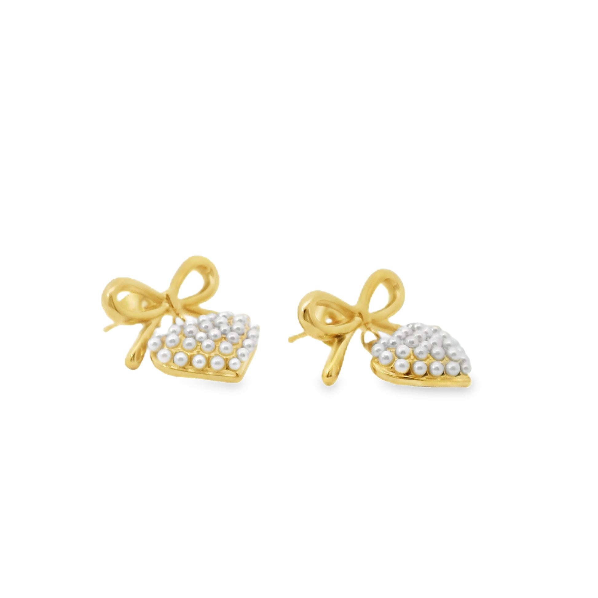 Bow Pearl Heart Earrings