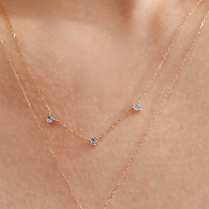 Blue Topaz Tri Stone Necklace 14K Gold