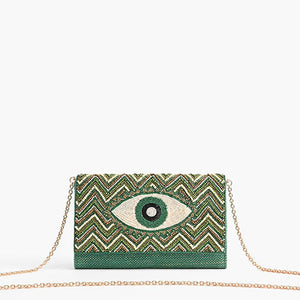 Emerald Evil Eye Embellished Flap Clutch