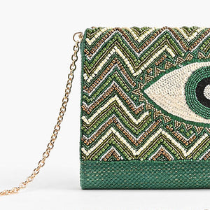 Emerald Evil Eye Embellished Flap Clutch